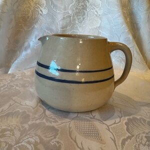 Vintage Stoneware  Blue Striped Crock Pottery Buttermilk Pitcher
